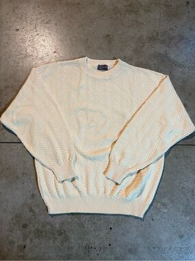 Vintage Members Only Textured Knit Sweater Cream Cotton Blend Large Grandpa Core